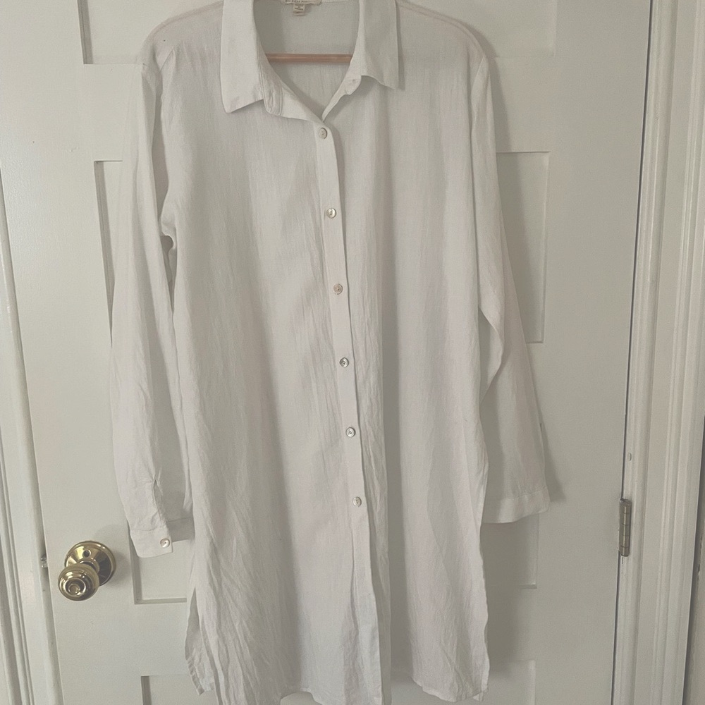 Eileen Fisher White Long Button-Down Shirt
